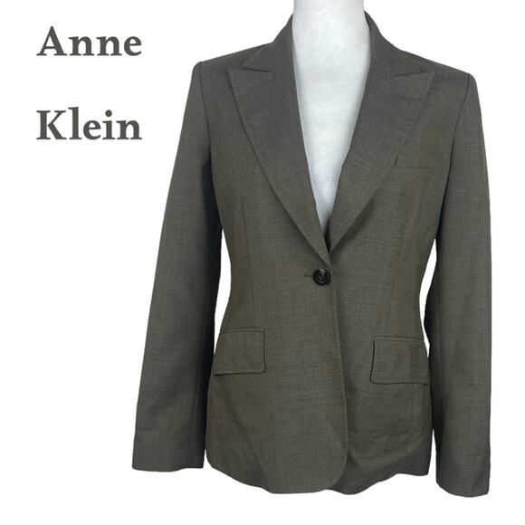 Anne Klein Taupe Smooth Wool Blend Academia Jacket Blazer NWOT Size 6 - Picture 1 of 12